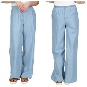 Michael Michael Kors Petite Chambray Elastic-Back Wide-Leg Pants PXL Sky Blue Wa